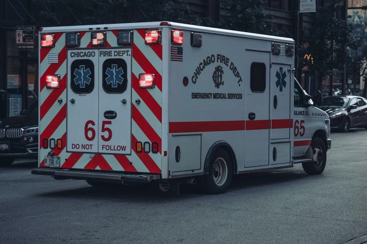 Chicago Fire Department ambulance responding on a city street